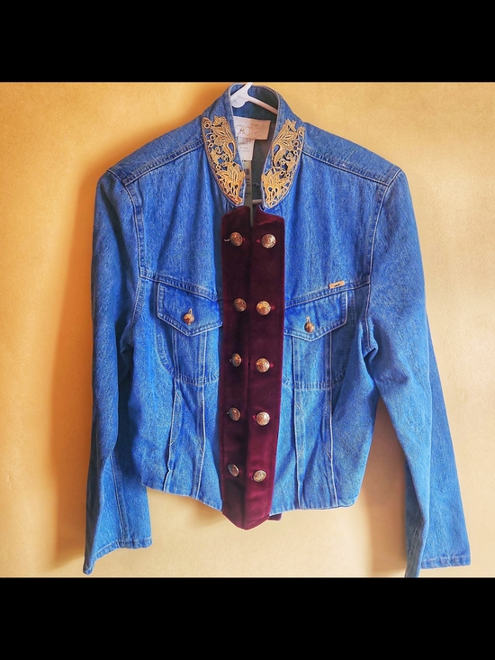 Cache Jackets & Blazers - Vintage 80's Cache Xr Jacket with Burgundy Velvet Placket and Gold Trim